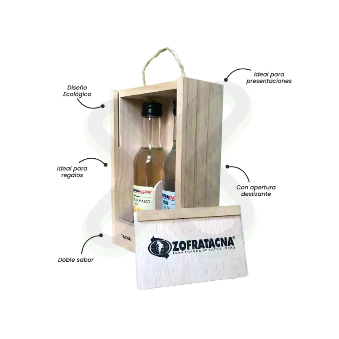 Caja De Madera Con 2 Botellas De Pisco Personalizadas De 330Ml personalizado para empresas