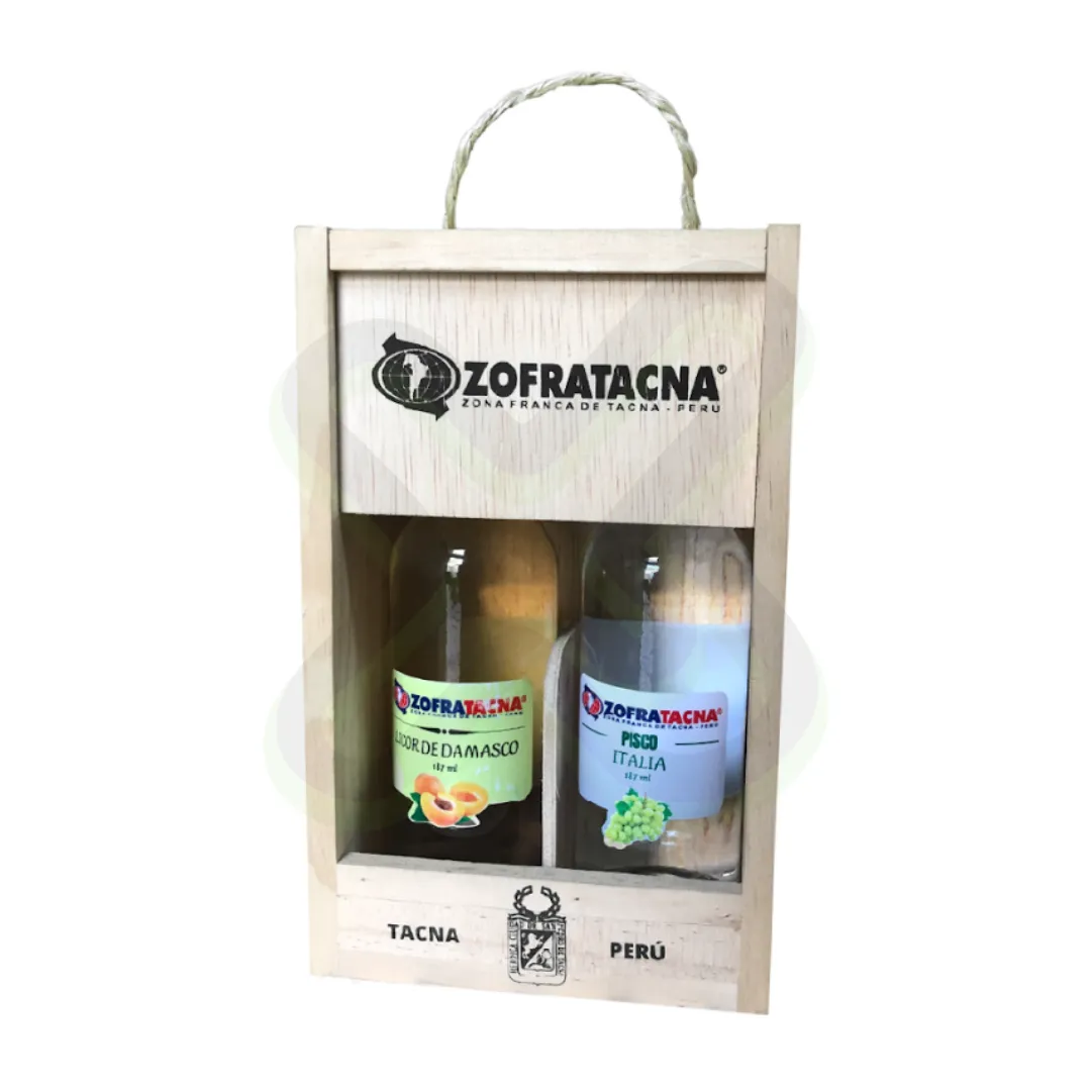 Caja De Madera Con 2 Botellas De Pisco Personalizadas De 330Ml personalizado con logo