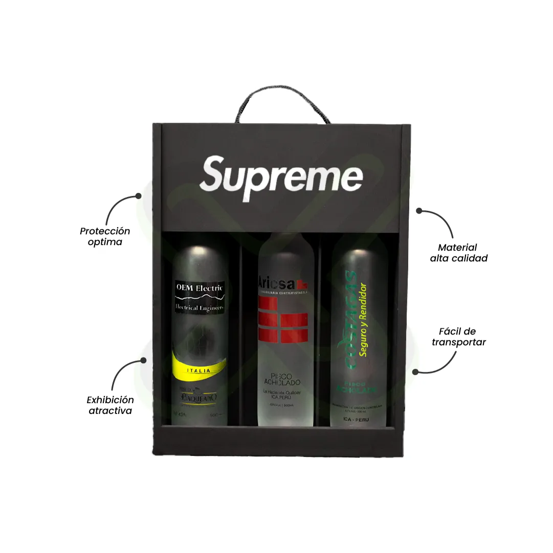 Caja Para Pisco Tipo Vitrina 3 Botellas personalizado para empresas