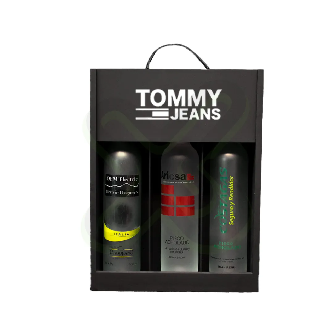 Caja Para Pisco Tipo Vitrina 3 Botellas personalizado con logo