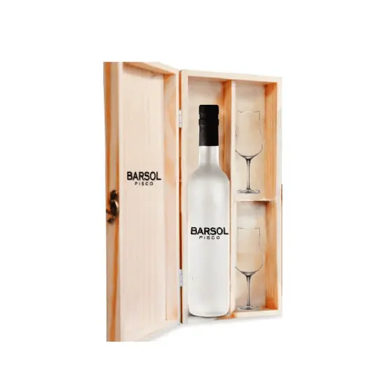 Caja De Madera Con Pisco Personalizado 500Ml Y 3 Copas personalizado con logo