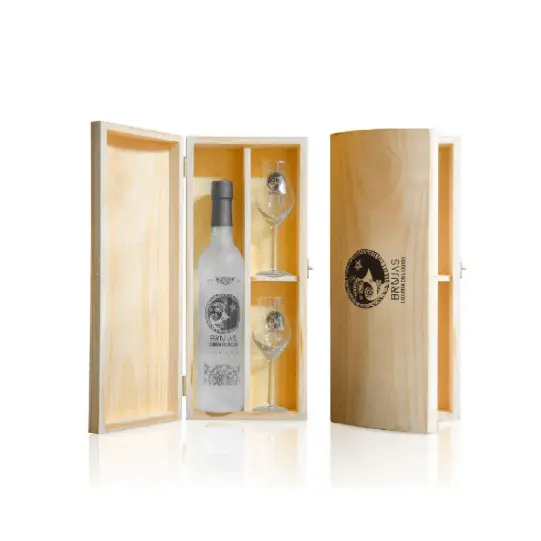 Caja De Madera Con Pisco Personalizado 500Ml Y 3 Copas