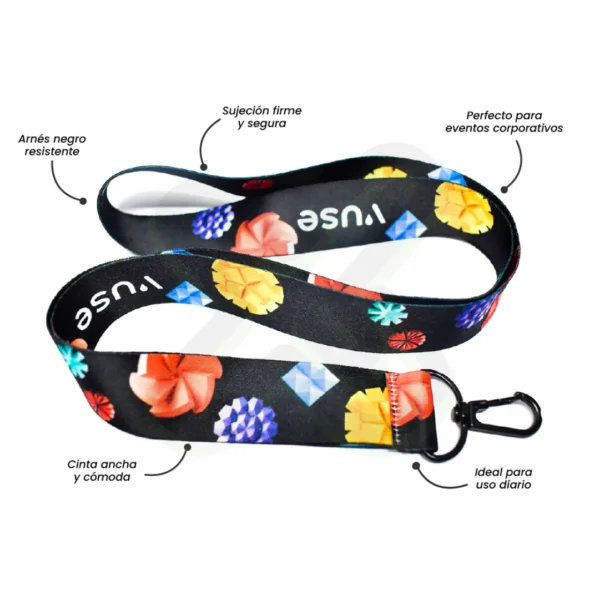 Lanyard Con Arnes Negro 2 5Cm personalizado para empresas
