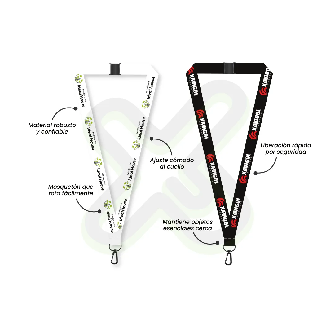 Lanyard Con Arnes Negro Y Break Away 2Cm personalizado con logo