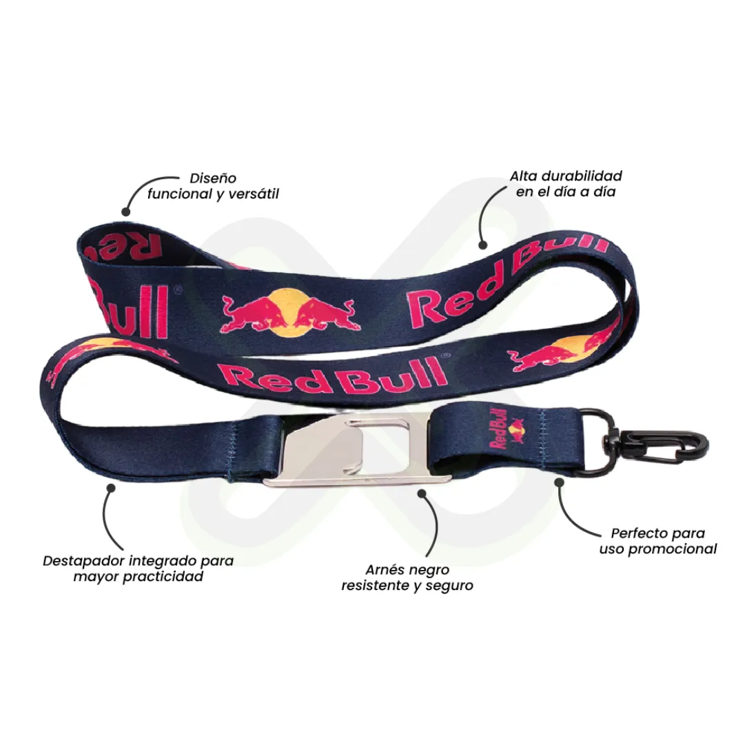 Lanyard Con Destapador Y Arnes Negro 2 5Cm personalizado para empresas