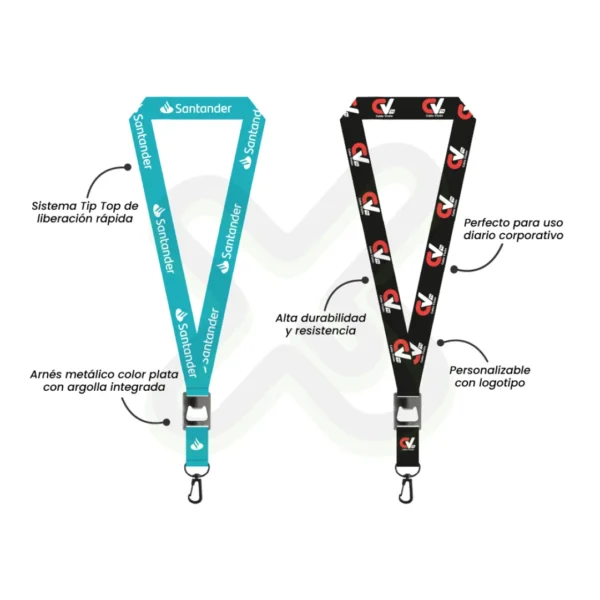 Lanyard Con Destapador Y Arnes Plata O Negro 2 5Cm personalizado para empresas