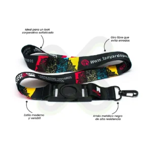 Lanyard Con Tip Top Giratorio Y Arnes Negro 2 5Cm personalizado para empresas