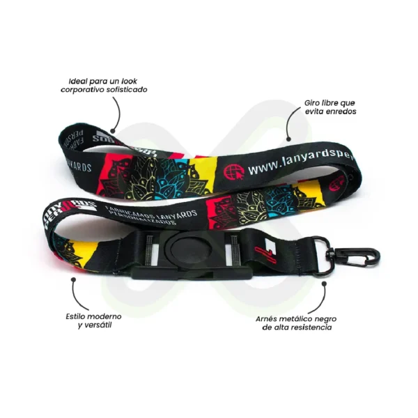 Lanyard Con Tip Top Giratorio Y Arnes Negro 2 5Cm personalizado para empresas