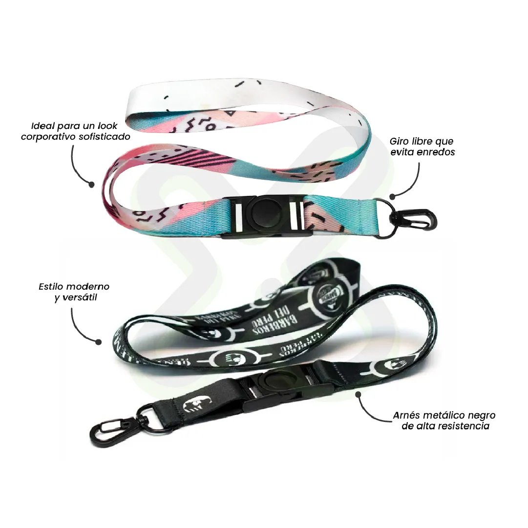 Lanyard Con Tip Top Giratorio Y Arnes Negro 2Cm personalizado con logo