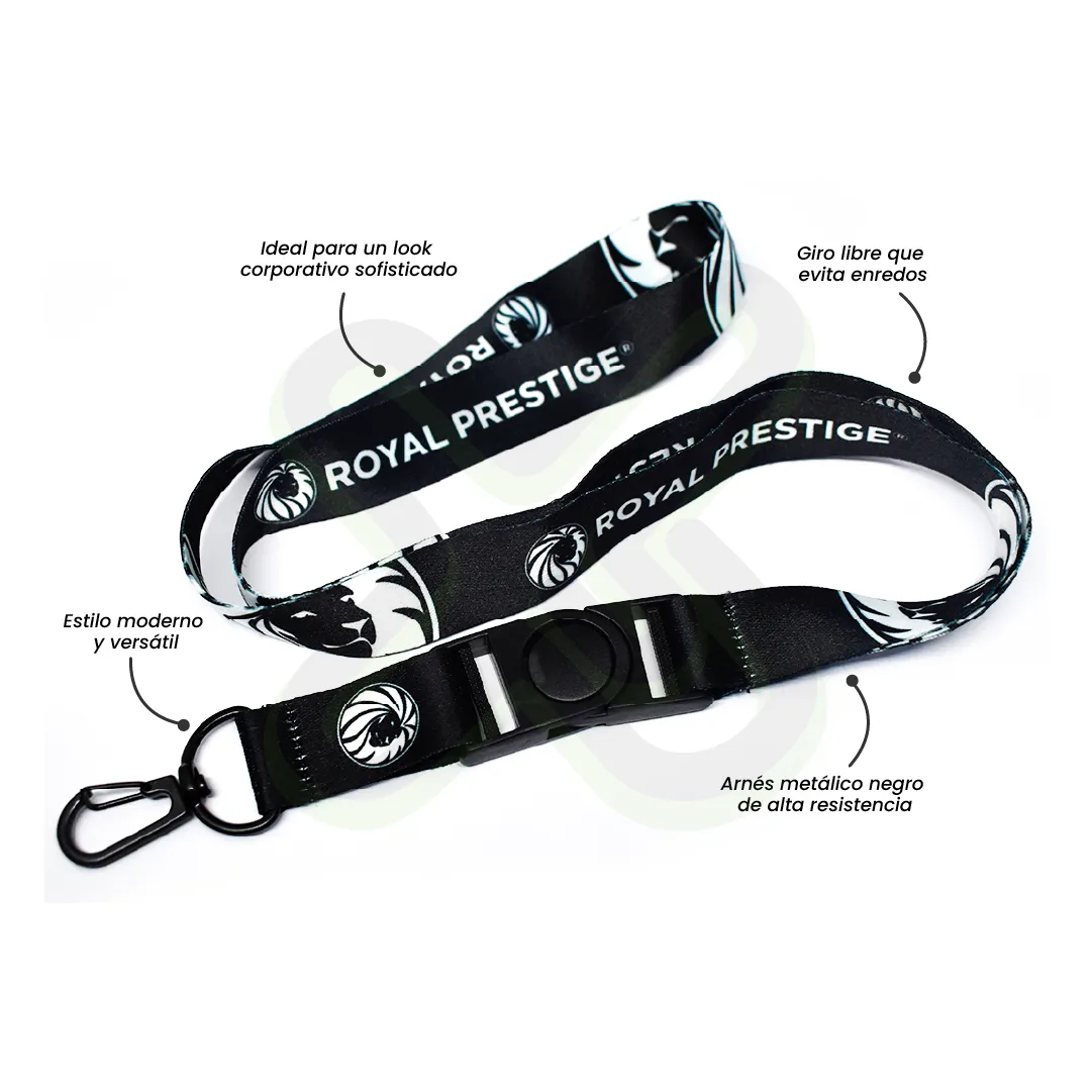 Lanyard Con Tip Top Giratorio Y Arnes Negro 2Cm