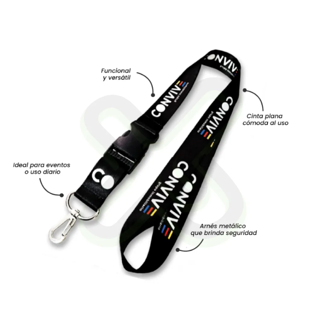 Lanyard Con Tip Top Plano Importado Y Arnes Plata 2 5Cm personalizado con logo