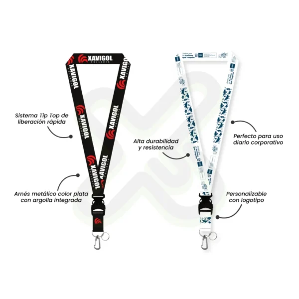 Lanyard Con Tip Top Plano Nacional O Importado Arnes Plata Y Argolla 2 5Cm personalizado para empresas