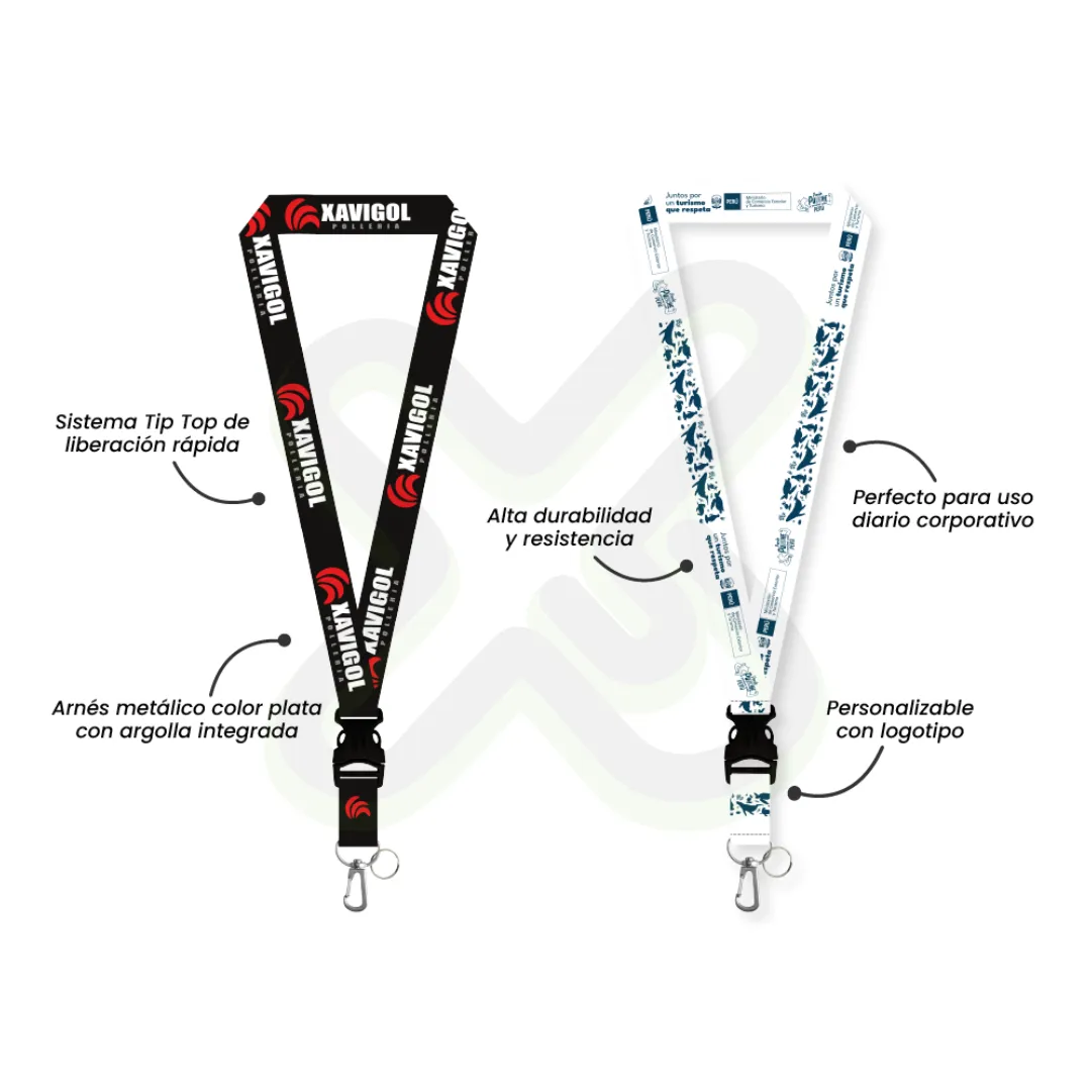 Lanyard Con Tip Top Plano Nacional O Importado Arnes Plata Y Argolla 2 5Cm personalizado para empresas