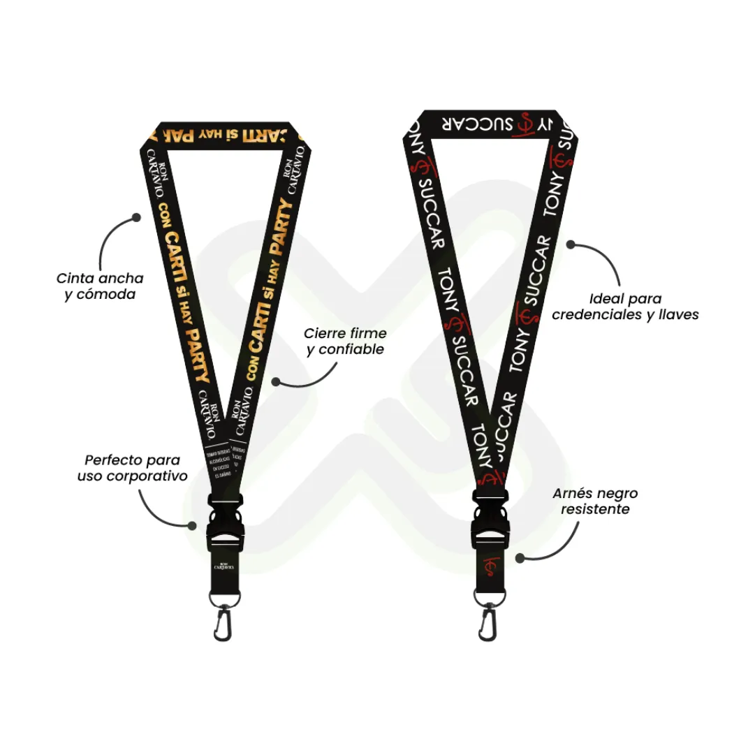 Lanyard Con Tip Top Plano Nacional Y Arnes Negro 2 5Cm personalizado con logo
