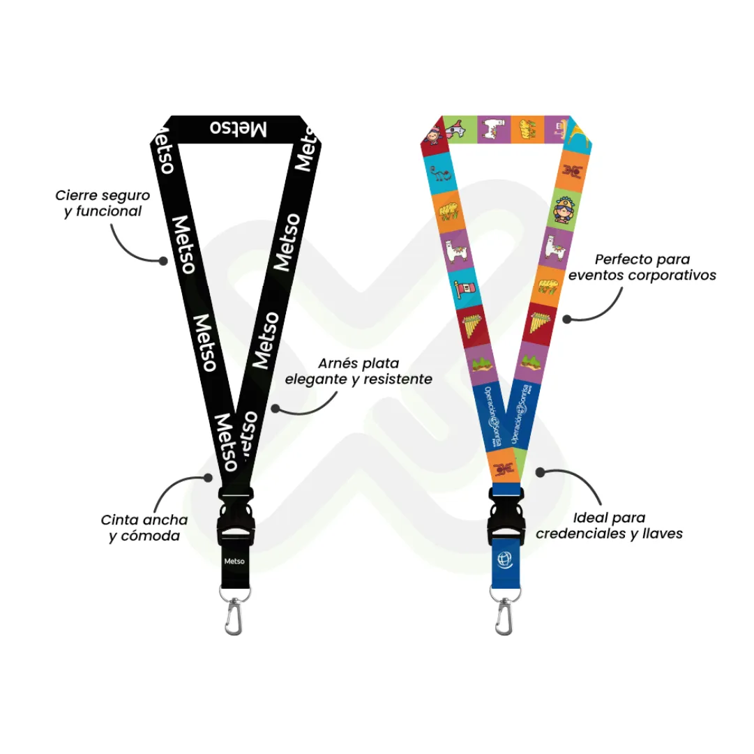 Lanyard Con Tip Top Plano Nacional Y Arnes Plata 2 5Cm personalizado con logo