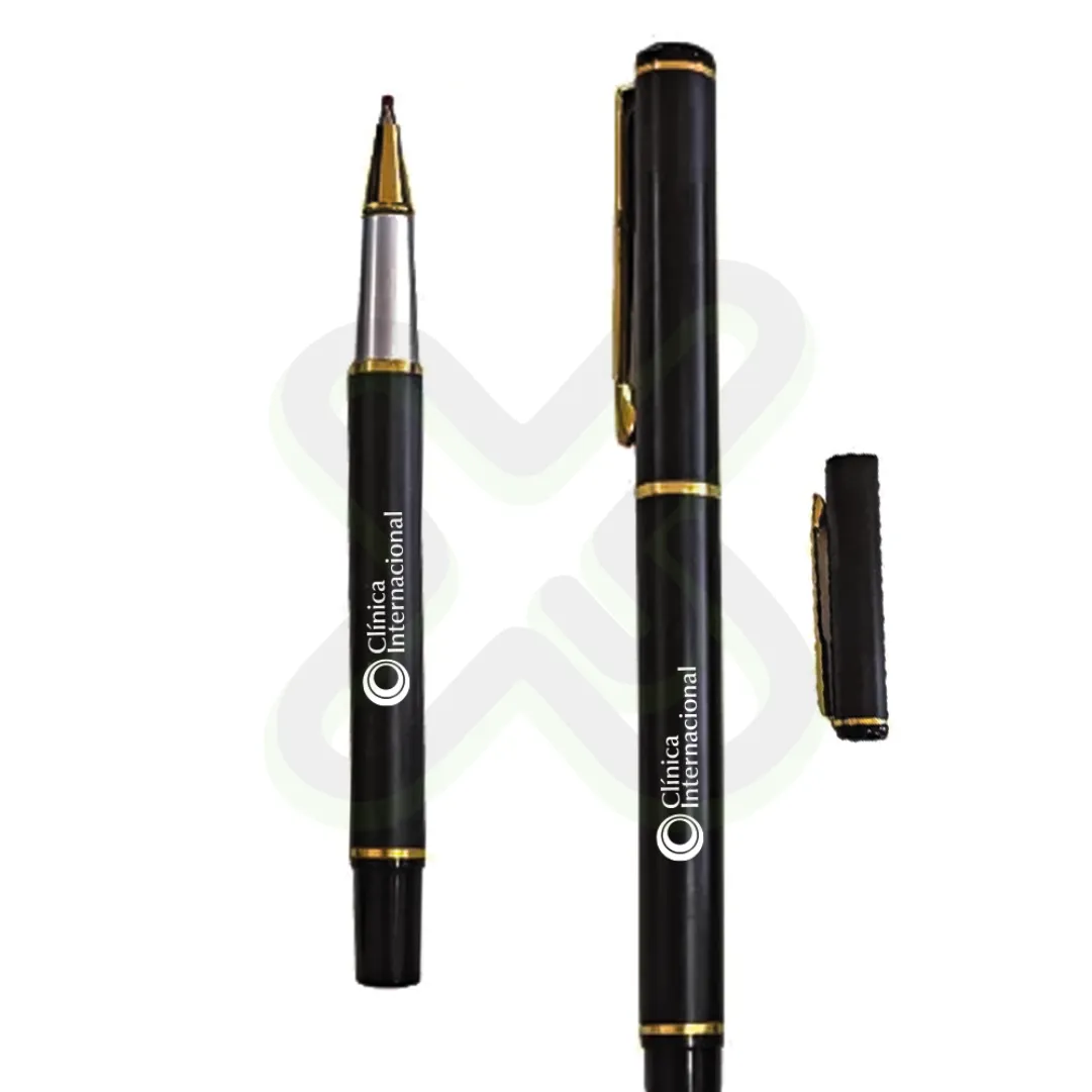 Lapicero Metalico Negro Dorado Mate personalizado con logo