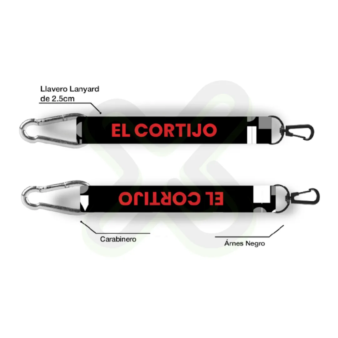 Llavero Lanyard Con Carabiner Y Arnes Negro 2 5Cm personalizado con logo