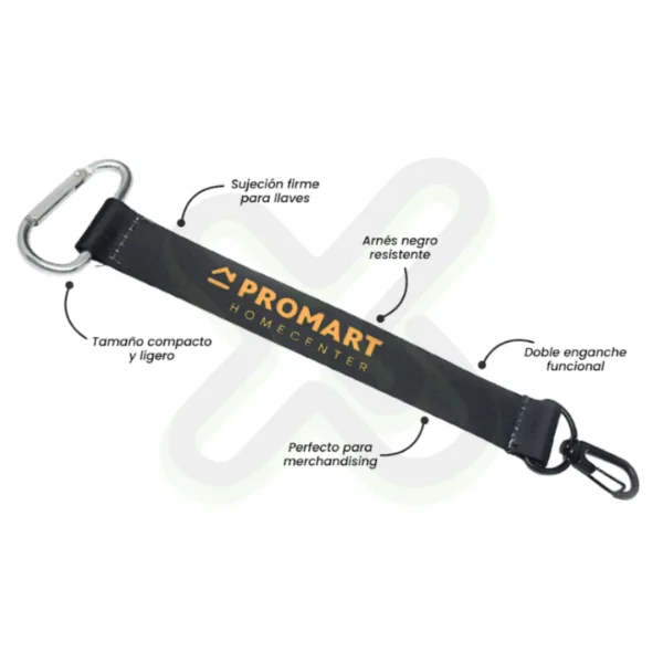 Llavero Lanyard Con Carabiner Y Arnes Negro 2Cm personalizado para empresas