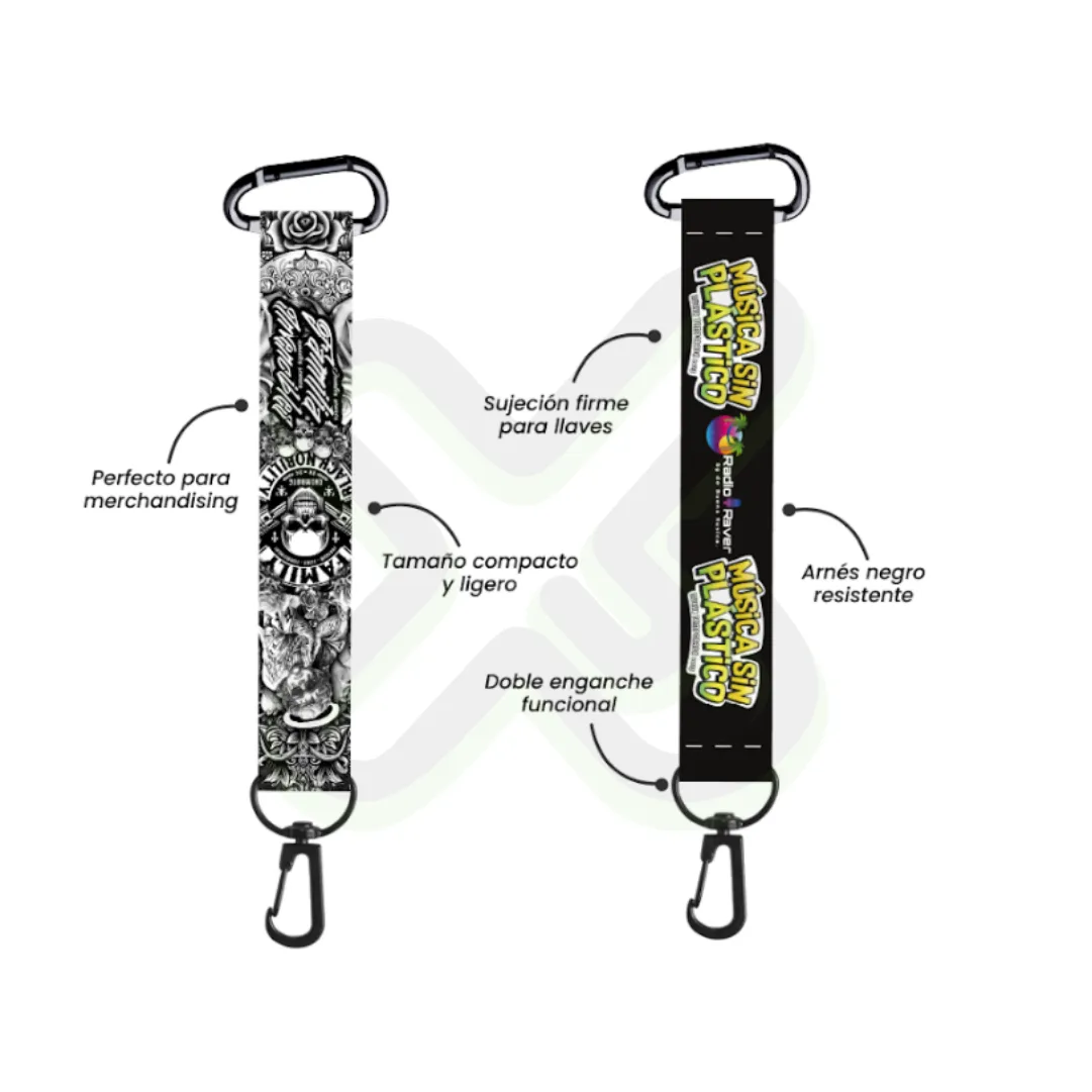 Llavero Lanyard Con Carabiner Y Arnes Negro 2Cm personalizado con logo