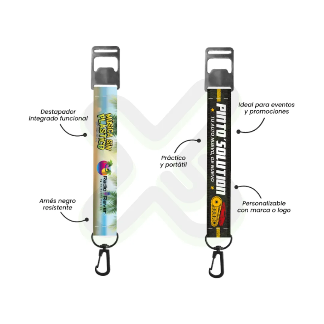 Llavero Lanyard Con Destapador Y Arnes Negro 2 5Cm publicitario para empresas