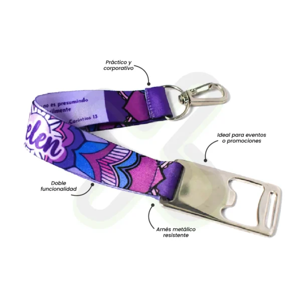 Llavero Lanyard Con Destapador Y Arnes Plata 2 5Cm personalizado para empresas