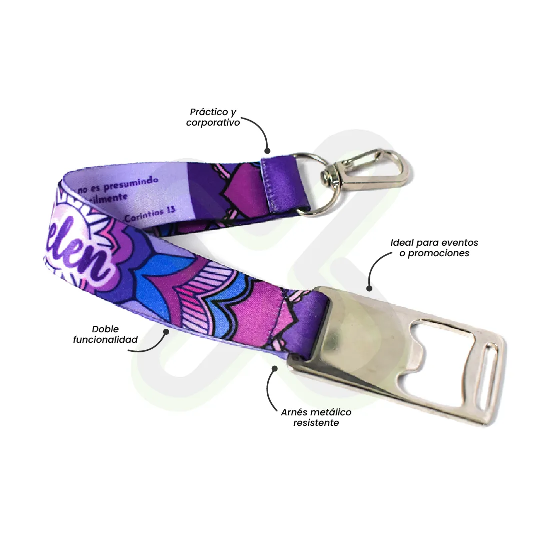 Llavero Lanyard Con Destapador Y Arnes Plata 2 5Cm publicitario para empresas