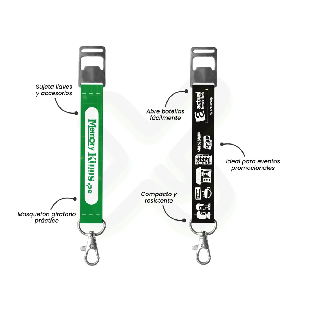 Llavero Lanyard Con Destapador Y Mosqueton Giratorio Con Palanca 2Cm personalizado con logo