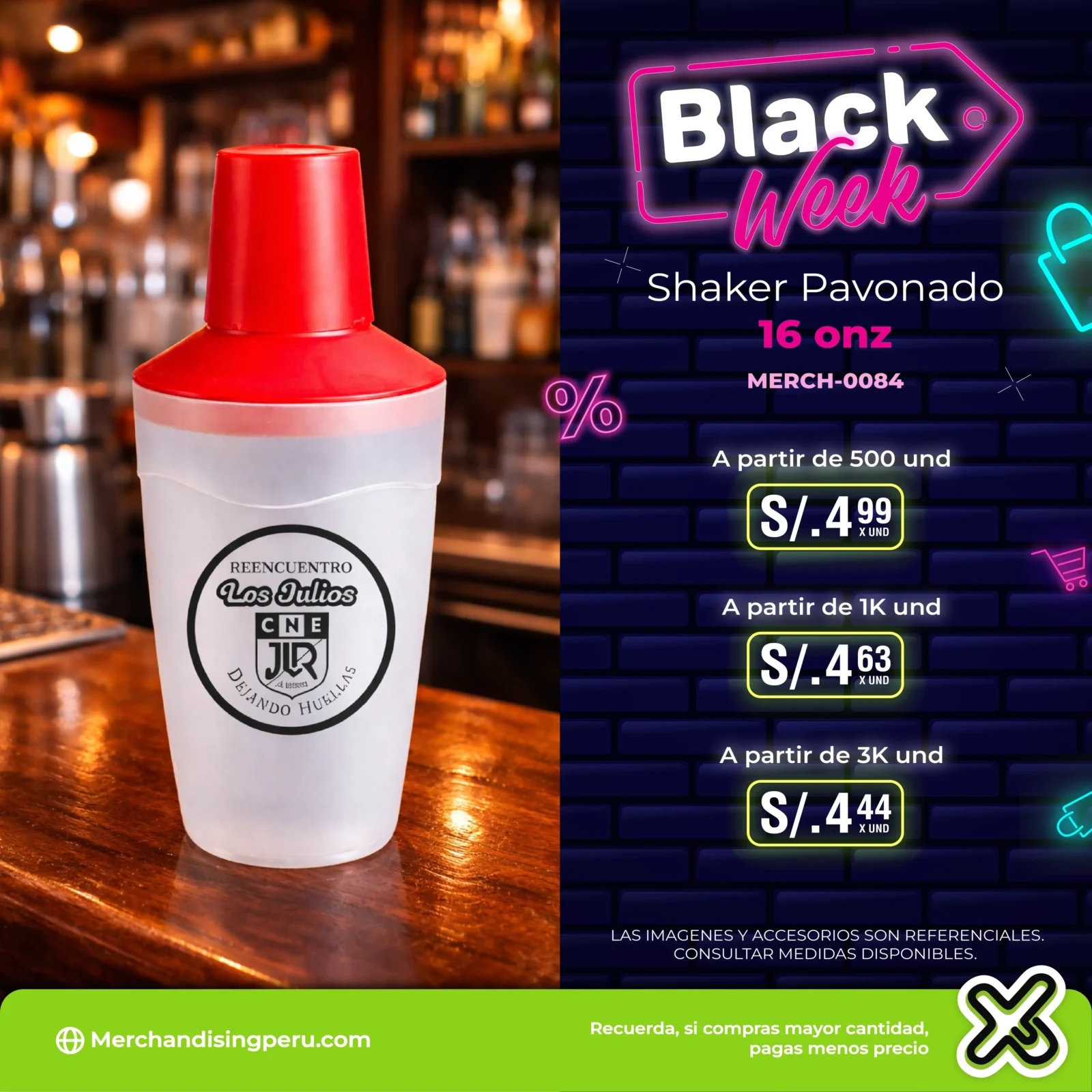 Shaker Pavonado 16 Onz personalizado para empresas