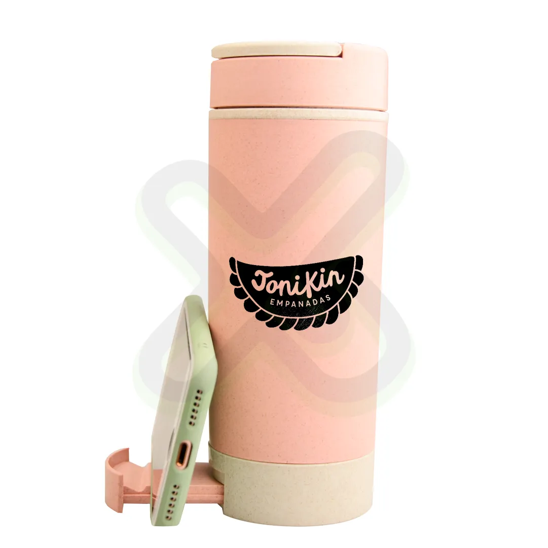 Tomatodo Cafetero Fibra De Trigo 350Ml Con Soporte Telefono personalizado con logo
