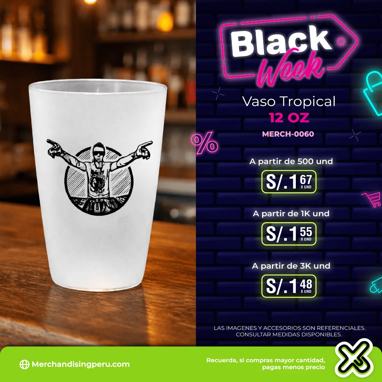 Vaso Tropical 12 Oz personalizado para empresas
