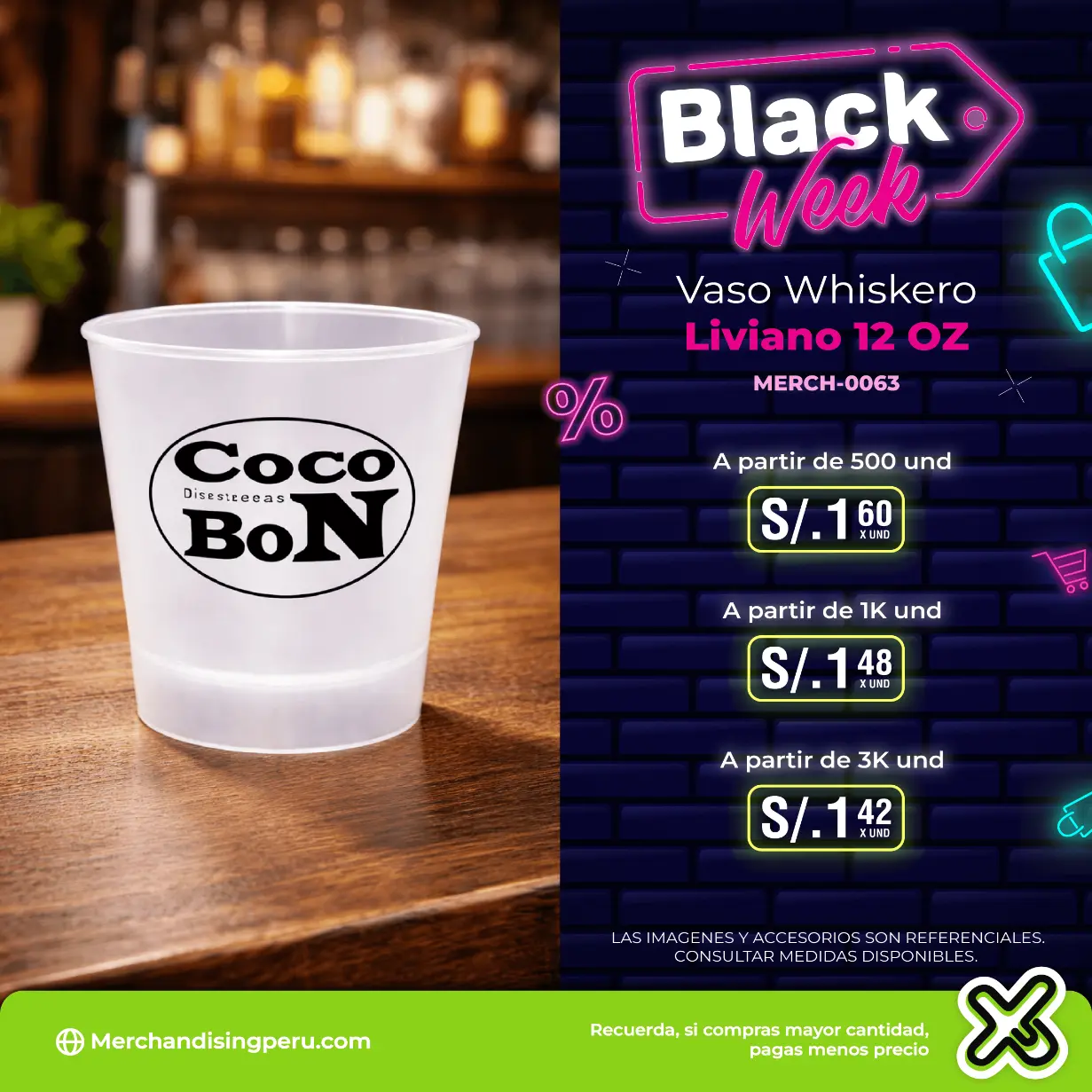 Vaso Whiskero Liviano 12 Oz personalizado para empresas