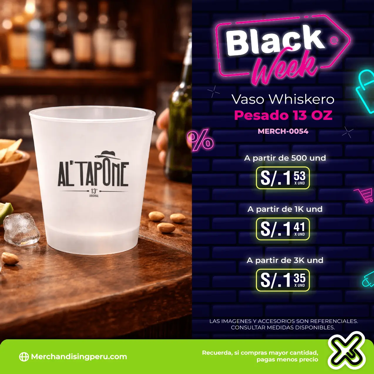 Vaso Whiskero Pesado 13 Oz personalizado para empresas